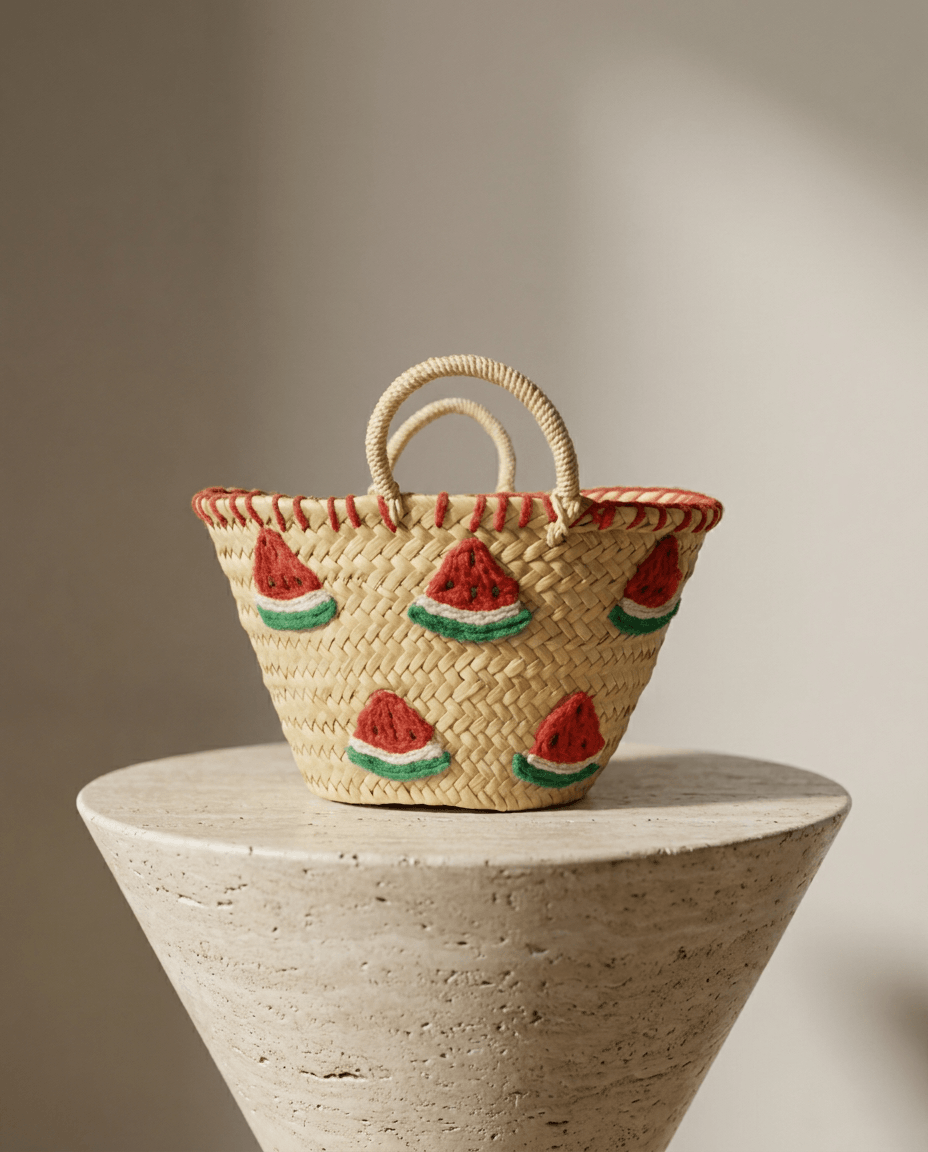 Mini Capazo de Palma con Sandía Bordada